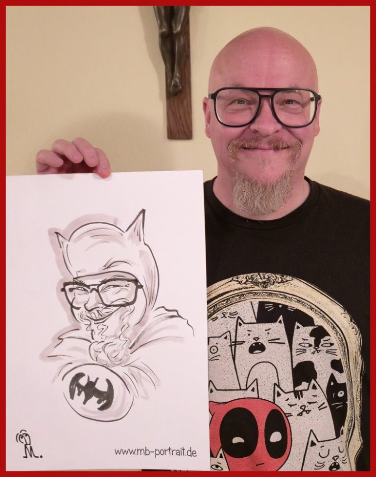 Hochzeitskarikatur, Schnellzeichner Mike Bauer Schnellzeichner, Karikaturzeichner und Künstler aus Rostock auf einer Hochzeit in MV
