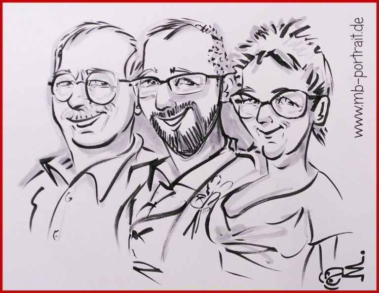 Drei Personen Karikatur, Karikatur Zeichnung, Schnellzeichnung im Großformat von Mike Bauer aus Rostock, MV Karikatur Zeichnung, Drei Personen Karikatur